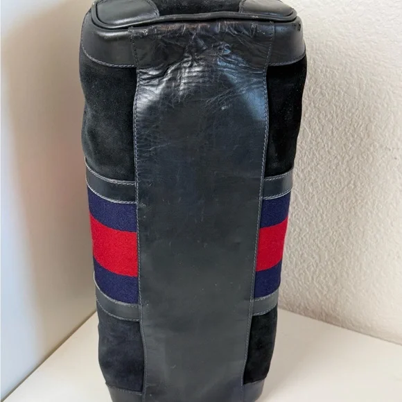 Vintage Gucci Black Suede Boston bag Duffle overnight lock/key COA - Picture 13 of 16